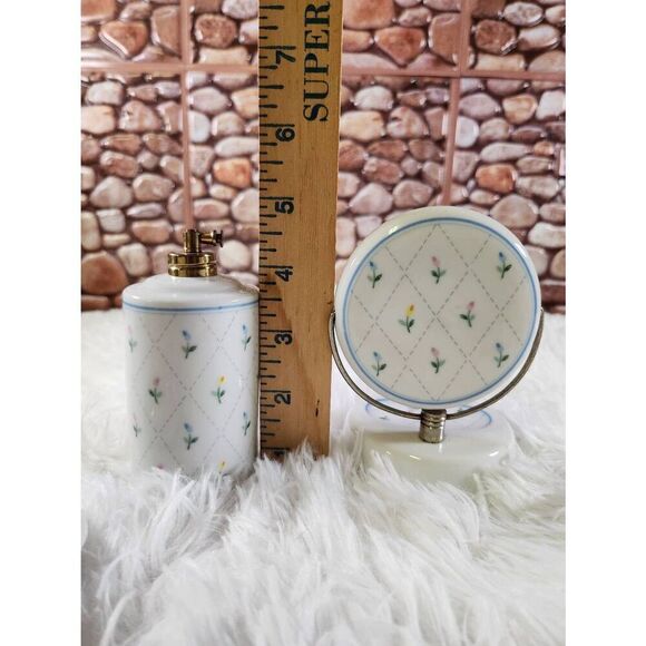 Vintage 1970s  Napco Mini Tulip Pattern Vanity Set - Picture 5 of 7